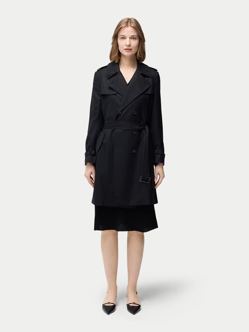 Gobi Mongolian Cashmere Double Breasted Cashmere Trench Coat In Black