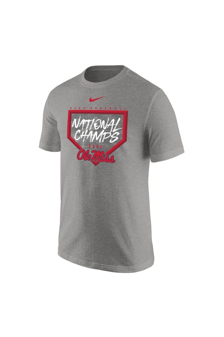 Men's Nike Heathered Gray Ole Miss Rebels 2022 NCAA Men's Baseball College World Series Champions T-Shirt, Alternate, color, Heather Gray