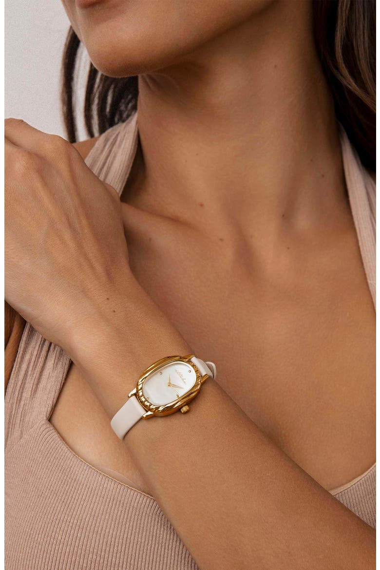 Oval Mother of Pearl Watch & Leather Strap Set, Alternate, color, CHOCOLATE