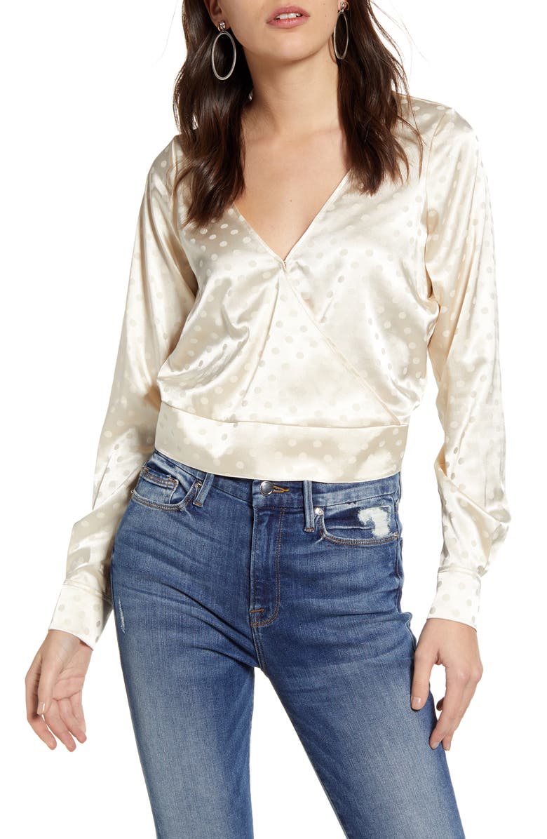 Good American Jacquard Dot Satin Top, Main, color,