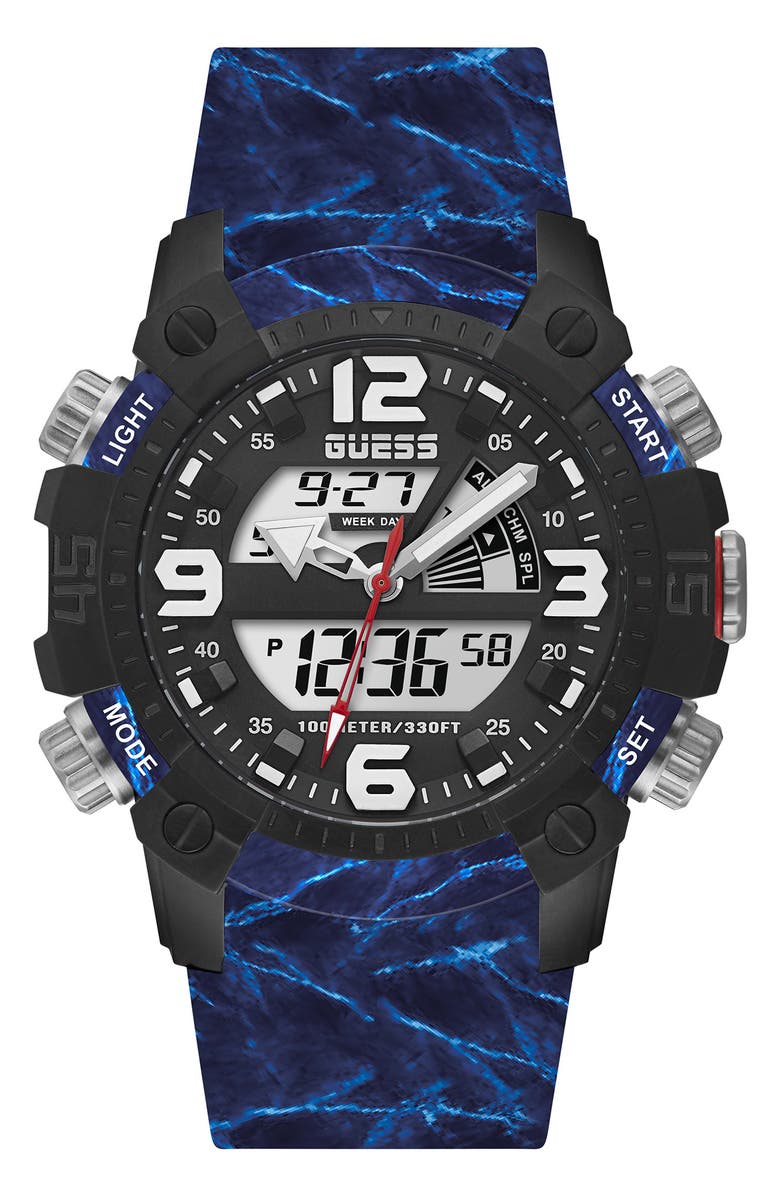 GUESS Digital Silicone Strap Watch, 50mm, Main, color, 