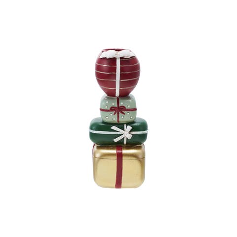 Resin Stacked Gifts Taper Holder, Multicolor