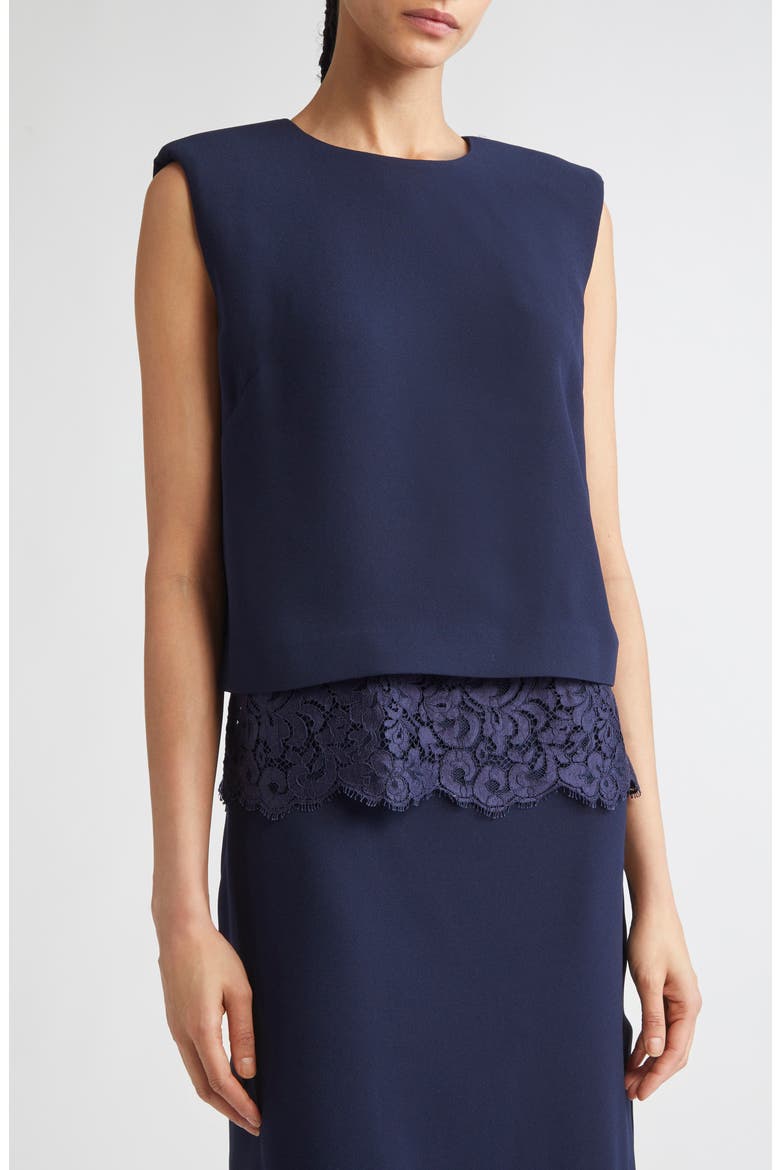 Lace Trim Satin Back Crepe Top, Alternate, color, MIDNIGHT