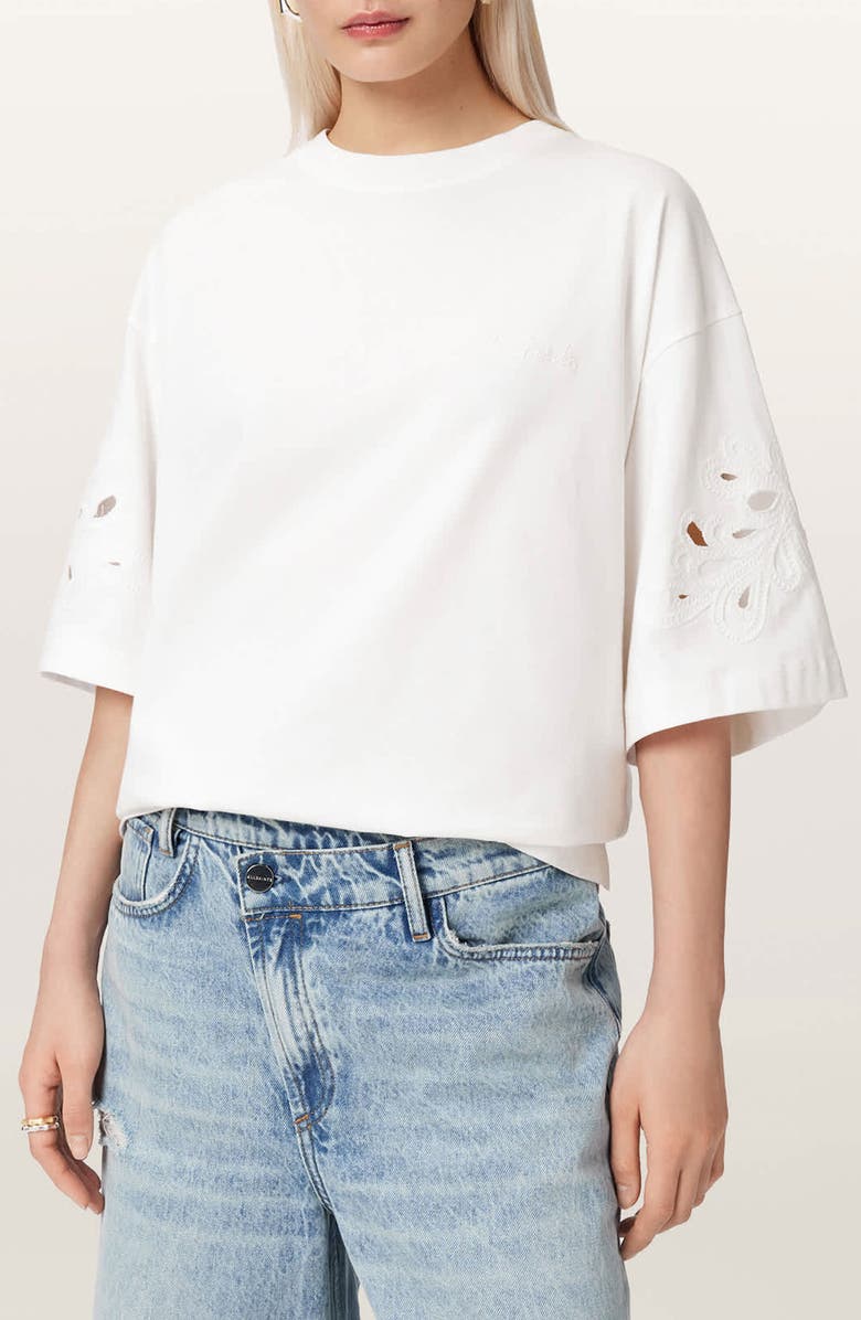 AllSaints Lola Amelie Oversize T-Shirt, Main, color, Optic White