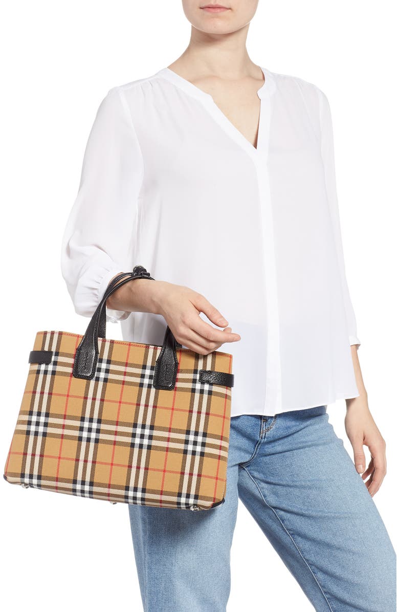 Burberry Medium Banner Leather Tote, Alternate, color,