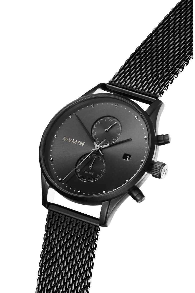 MVMT Voyager Mesh Strap Watch, 42mm, Alternate, color, BLACK
