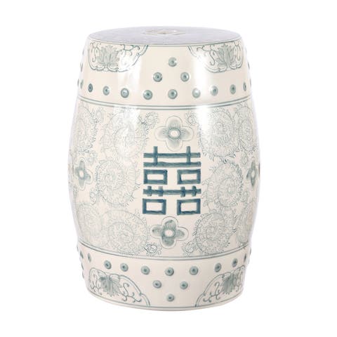 Double Happiness 18" Chinoiserie Ceramic Drum Garden Stool