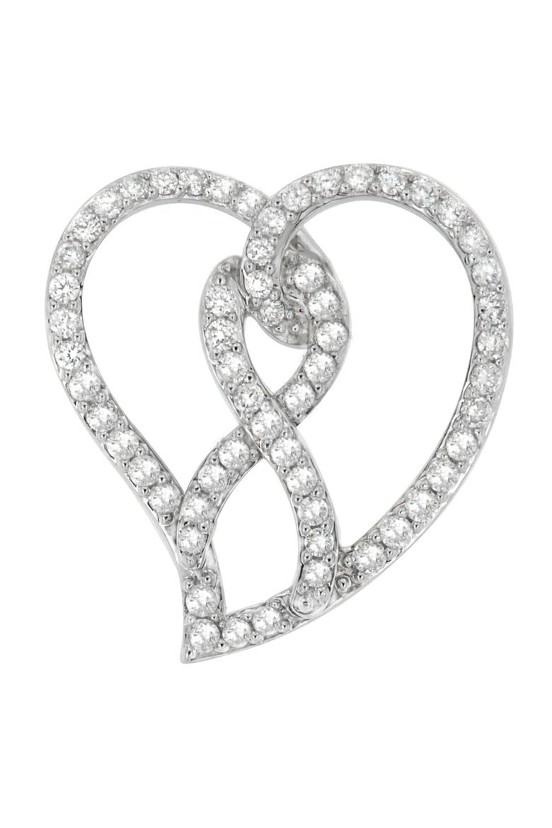14K White Gold 1.0 Cttw Diamond Awareness Ribbon & Open Heart Pendant Necklace, Main, color, White