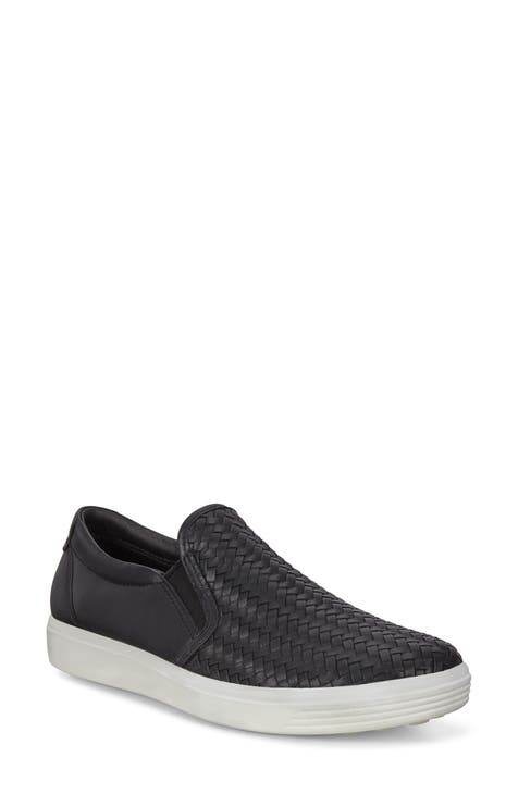 Black leather slip on tennis shoes online