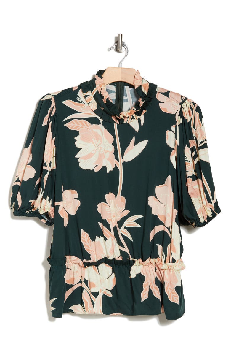 T Tahari Floral Peplum Top, Alternate, color, 