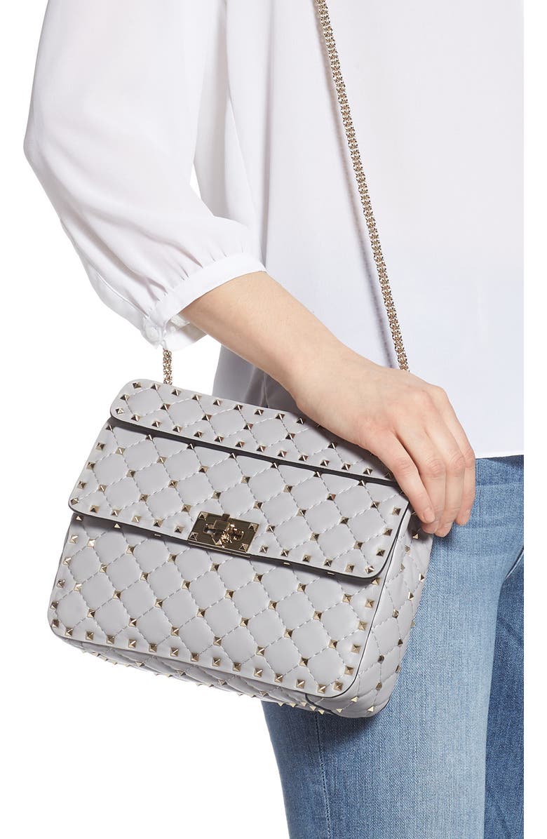 Valentino Garavani Medium Rockstud Matelassé Quilted Leather Shoulder Bag, Alternate, color,