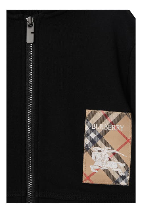 Burberry Check-print Logo-patch Zip-up Hoodie In Black