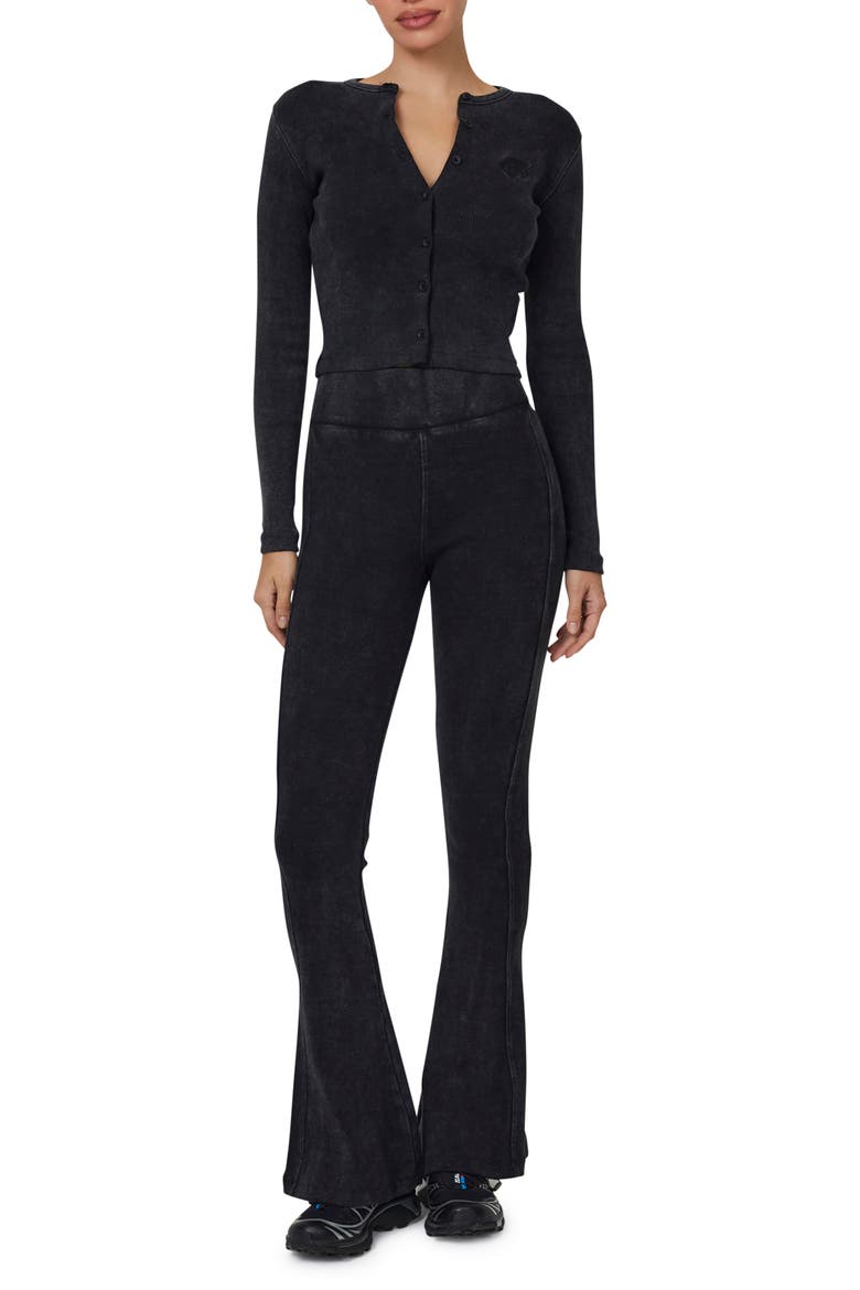 Ribbed Vintage Flared Leggings, Alternate, color, Black