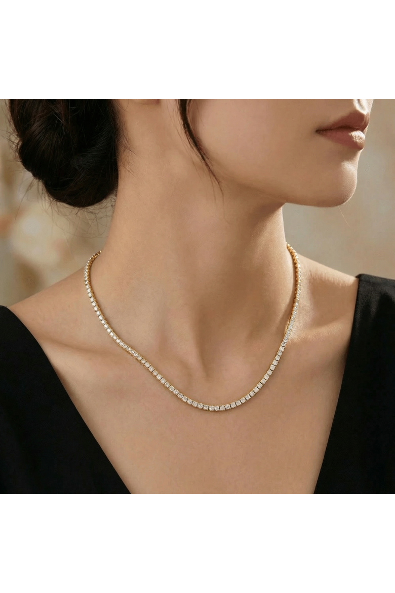 10Ct TW Lab Grown Diamond Tennis Necklace 14K Gold 16.5", Alternate, color, 14k Yellow Gold