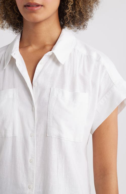 Caslonr Caslon(r) Linen Blend Short Sleeve Button-up Shirt In White