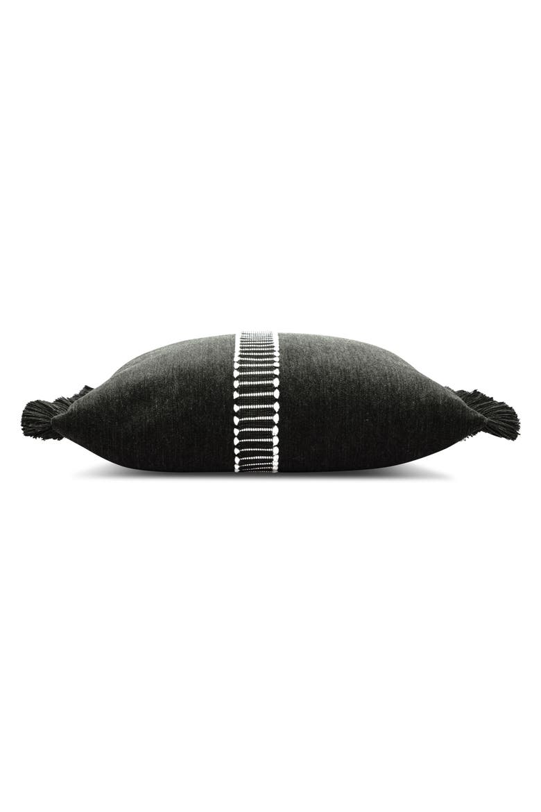 Luxe Velour chenille with decorative tape Indoor & Outdoor Woven Accent Pillow, Alternate, color, Charcoal