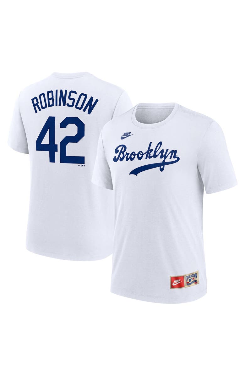 Nike Men's Nike  Jackie Robinson White Brooklyn Dodgers Cooperstown Collection Tri-Blend Name & Number T-Shirt, Main, color, White