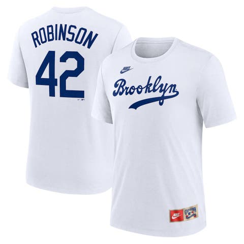 Men's Nike  Jackie Robinson White Brooklyn Dodgers Cooperstown Collection Tri-Blend Name & Number T-Shirt