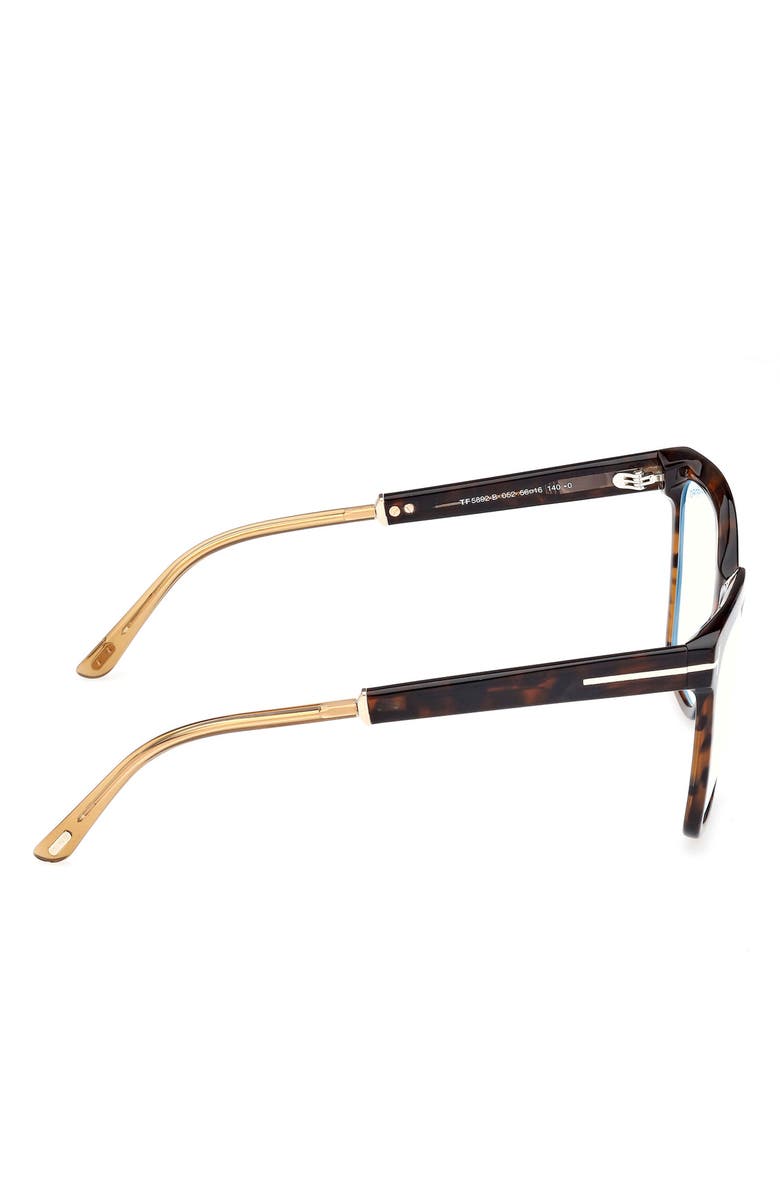 TOM FORD 56mm Square Blue Light Blocking Optical Glasses, Alternate, color, Havana Rose Gold / T Logo