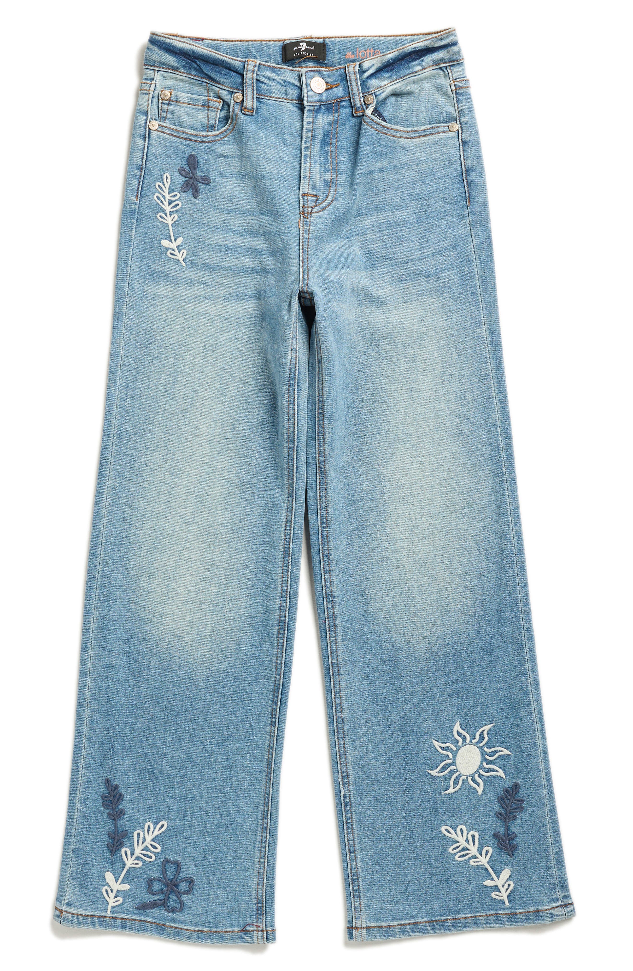 7 For All Mankind Kids' Lotta Embroidered Wide Leg Jeans