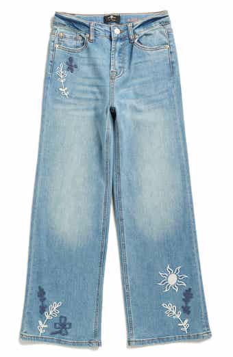 7 For All Mankind Kids' Lotta Embroidered Wide Leg Jeans