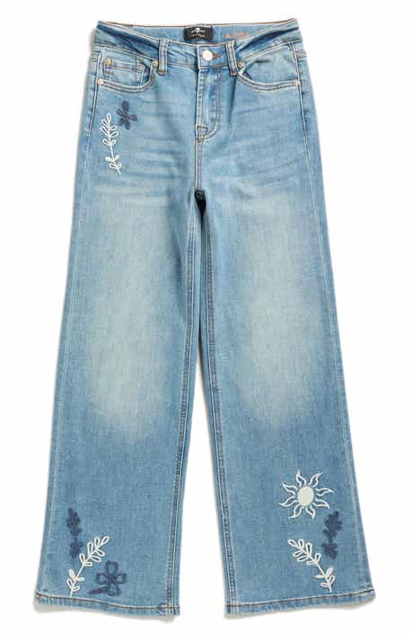 7 For All Mankind Kids' Lotta Embroidered Wide Leg Jeans