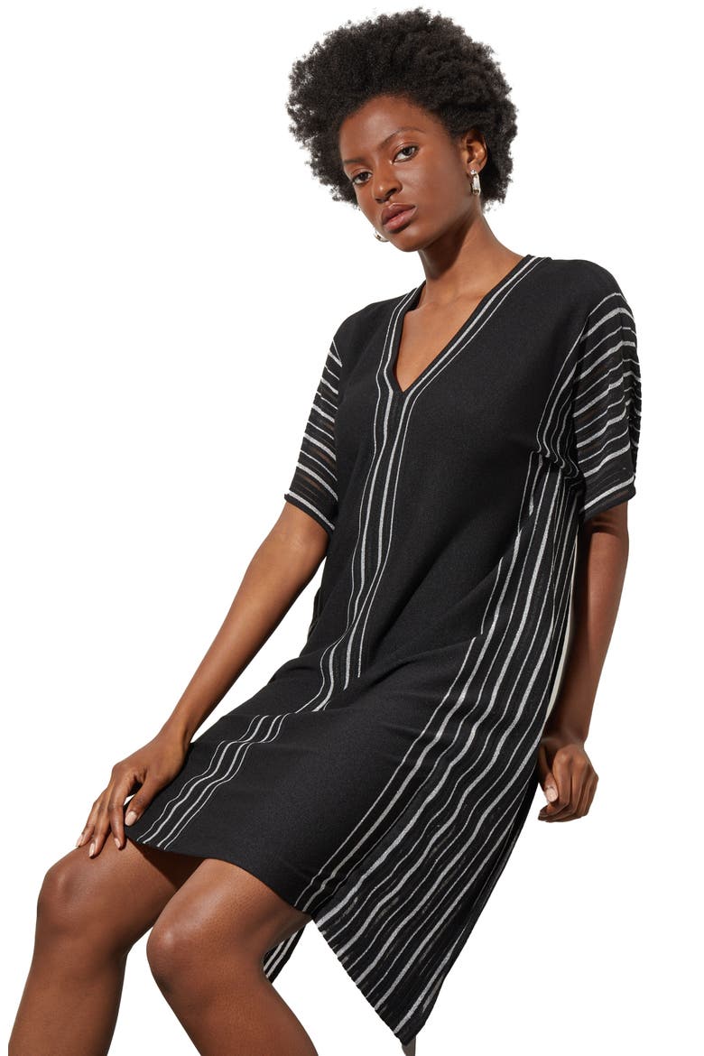 Shimmer Stripe Knit Dress, Alternate, color, BLACK/ SILVER