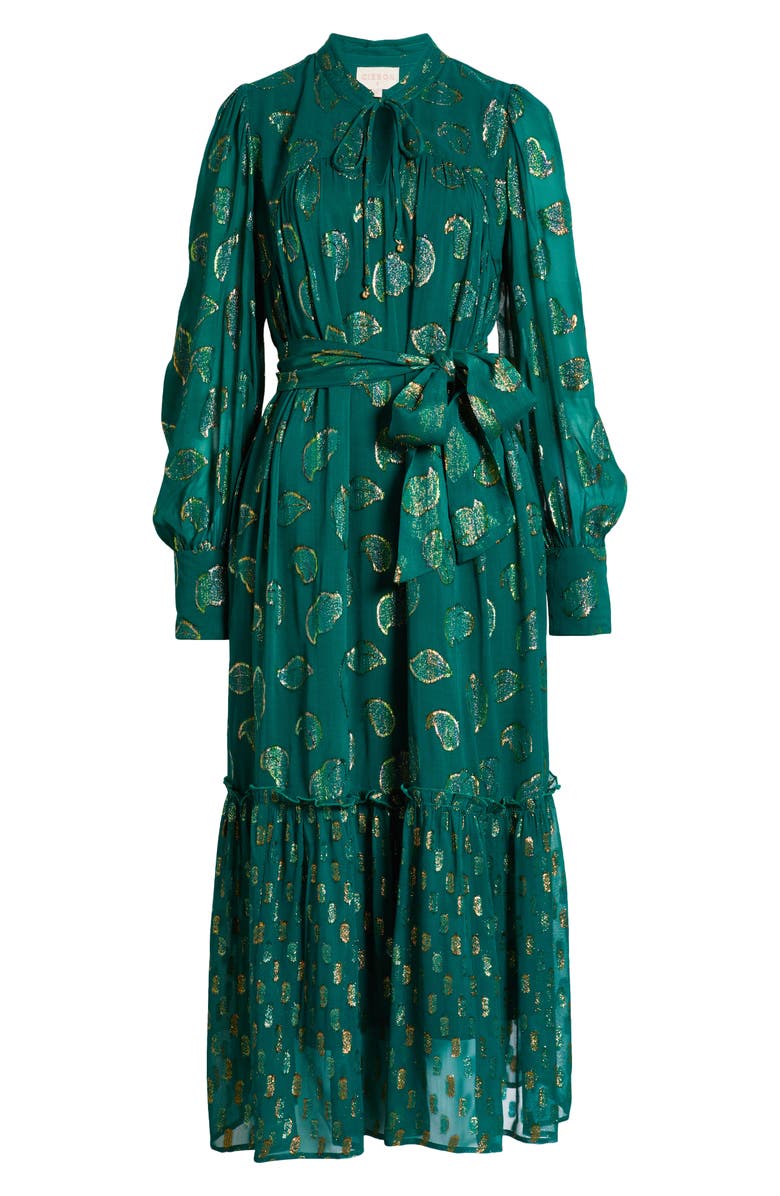 CIEBON Eriana Metallic Long Sleeve Belted Maxi Dress, Alternate, color, 