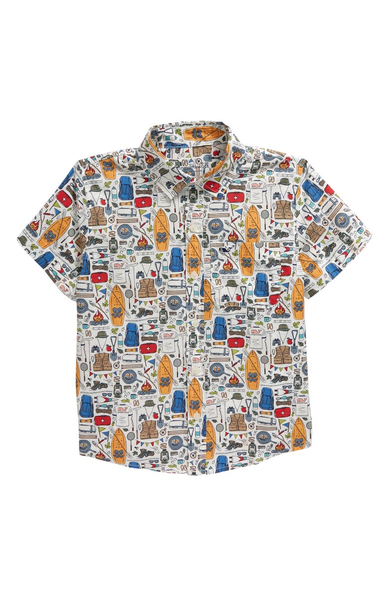 vineyard vines Kids' Camp Print Short Sleeve Cotton Button-Up Shirt, Main, color, 
