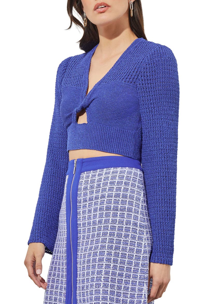 Twist Front Open Knit Crop Top, Alternate, color, SAPPHIRE SEA