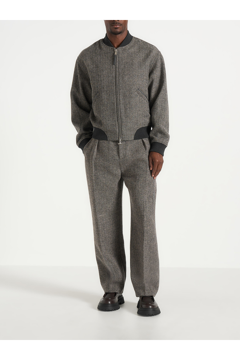Dorian Wool-Blend Herringbone Pleated Trousers, Alternate, color, Grey