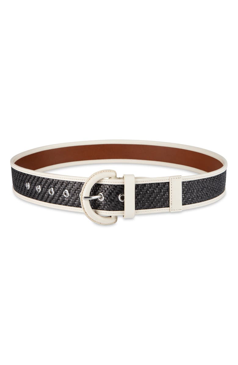 Cole Haan Leather Trim Raffia Belt, Main, color, Natural / Black
