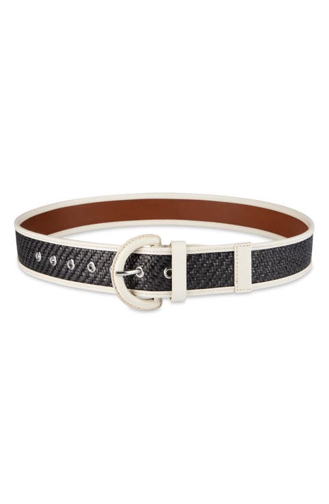 Leather Trim Raffia Belt