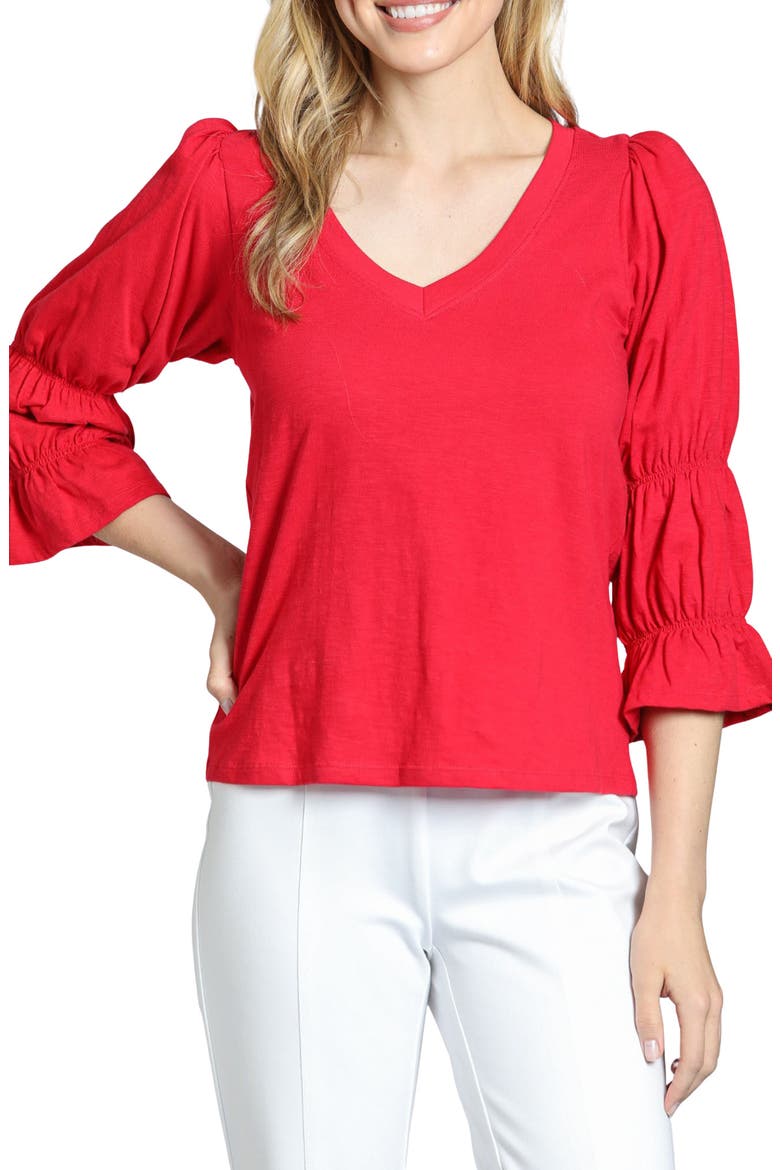 Renaissance Sleeve Cotton Slub Top, Main, color, ROCCO RED