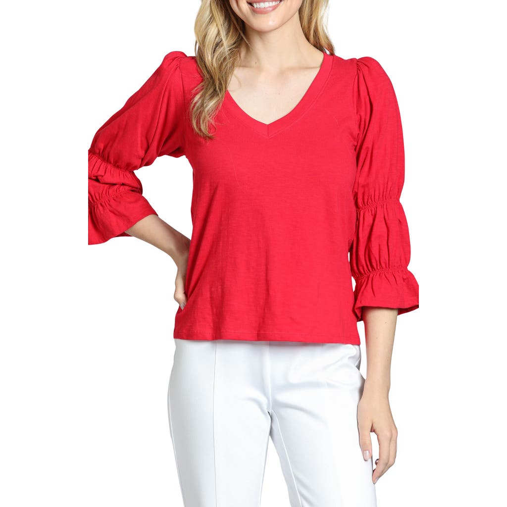 Apny Renaissance Sleeve Cotton Slub Top In Rocco Red