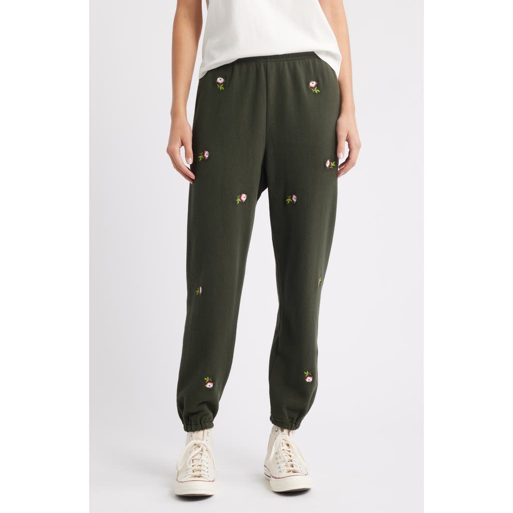 The Great . The Stadium Embroidered Cotton Sweatpants In Green