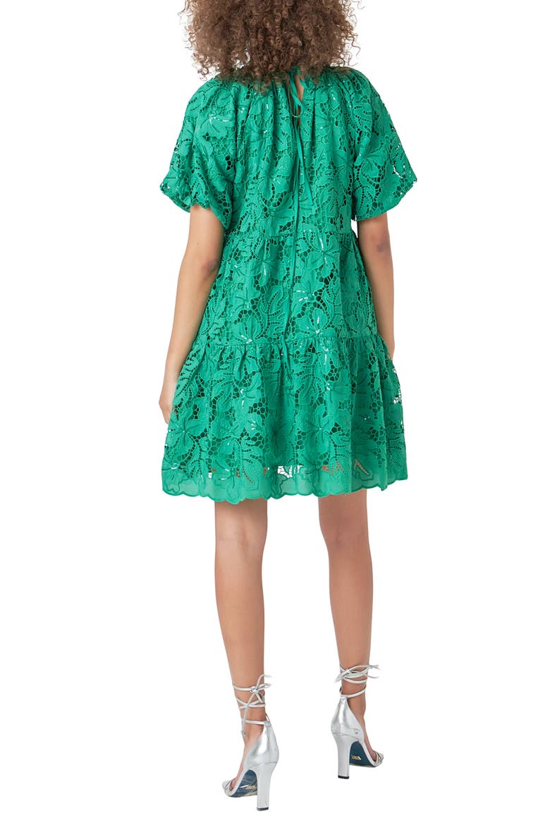 Lace & Sequin Trapeze Minidress, Alternate, color, GREEN