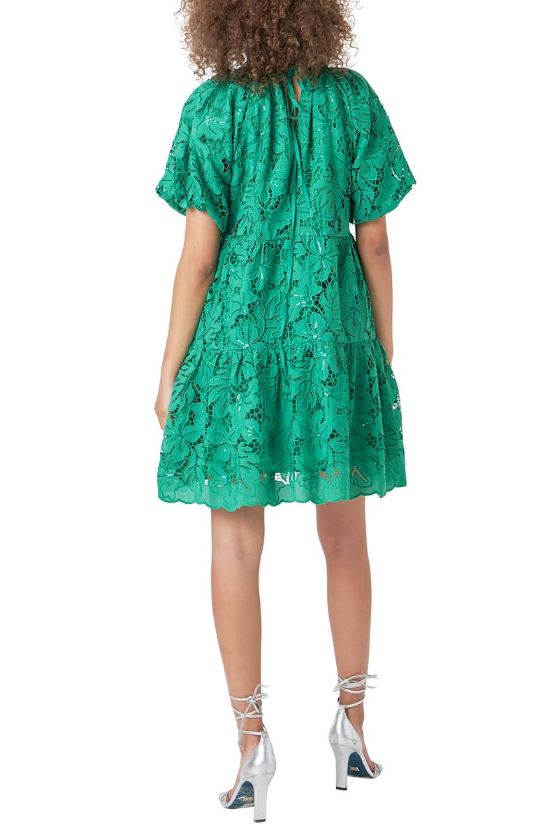 Endless Rose Lace & Sequin Trapeze Minidress, Alternate, color, Green