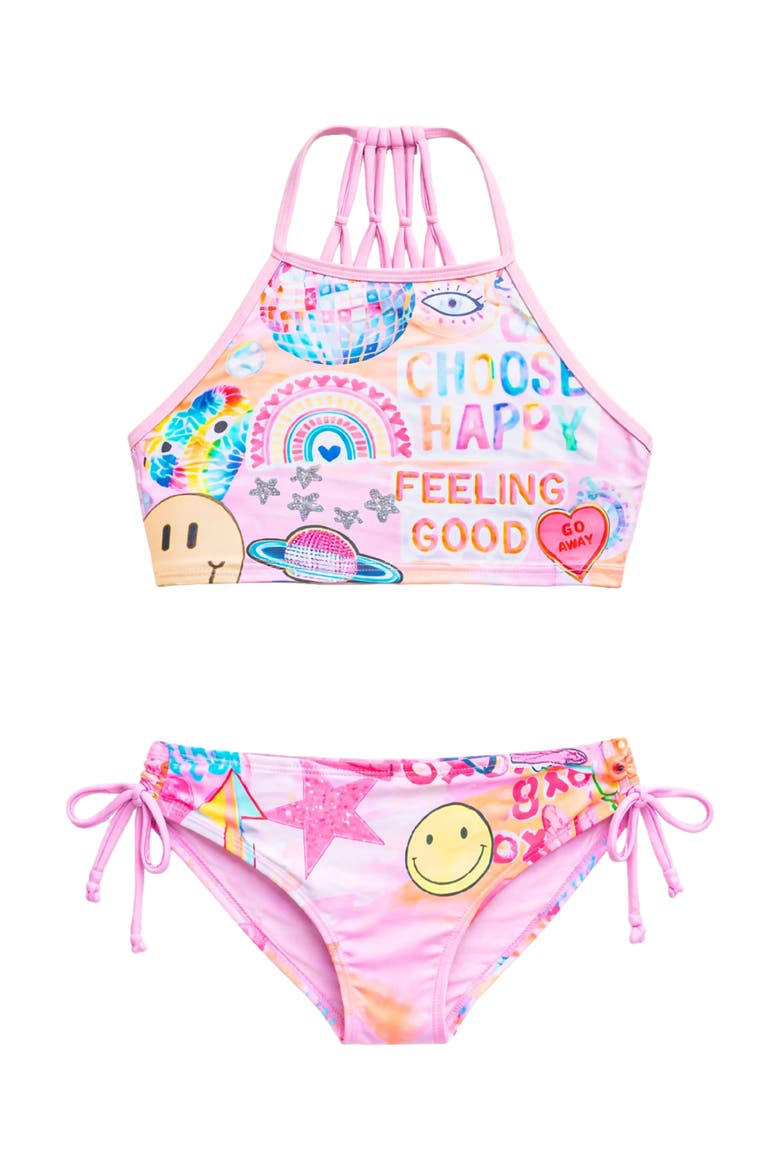 Printed Cropped Tankini Swimsuit, Alternate, color, Pink Multi