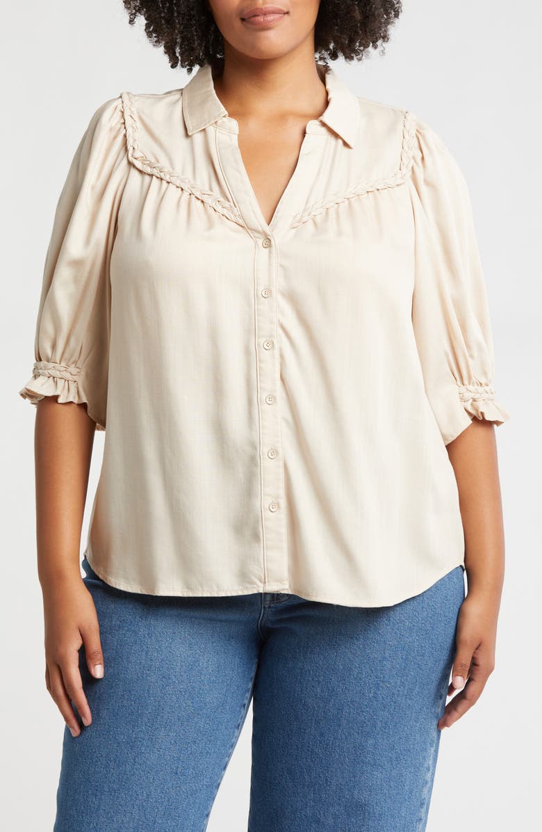 Wit & Wisdom Blouson Sleeve Western Button-Up Shirt, Main, color, 