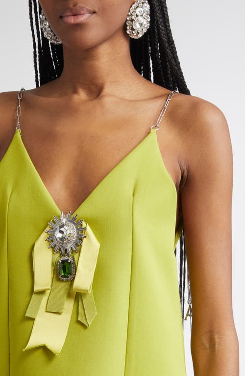 Shop Area Crystal Embellished Bow Minidress In Chartreuse