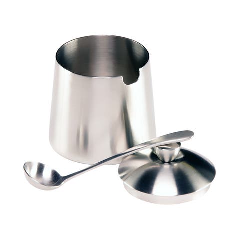 Sugar Bowl With Spoon, Brushed Stainless Steel Finish, 10-ounce