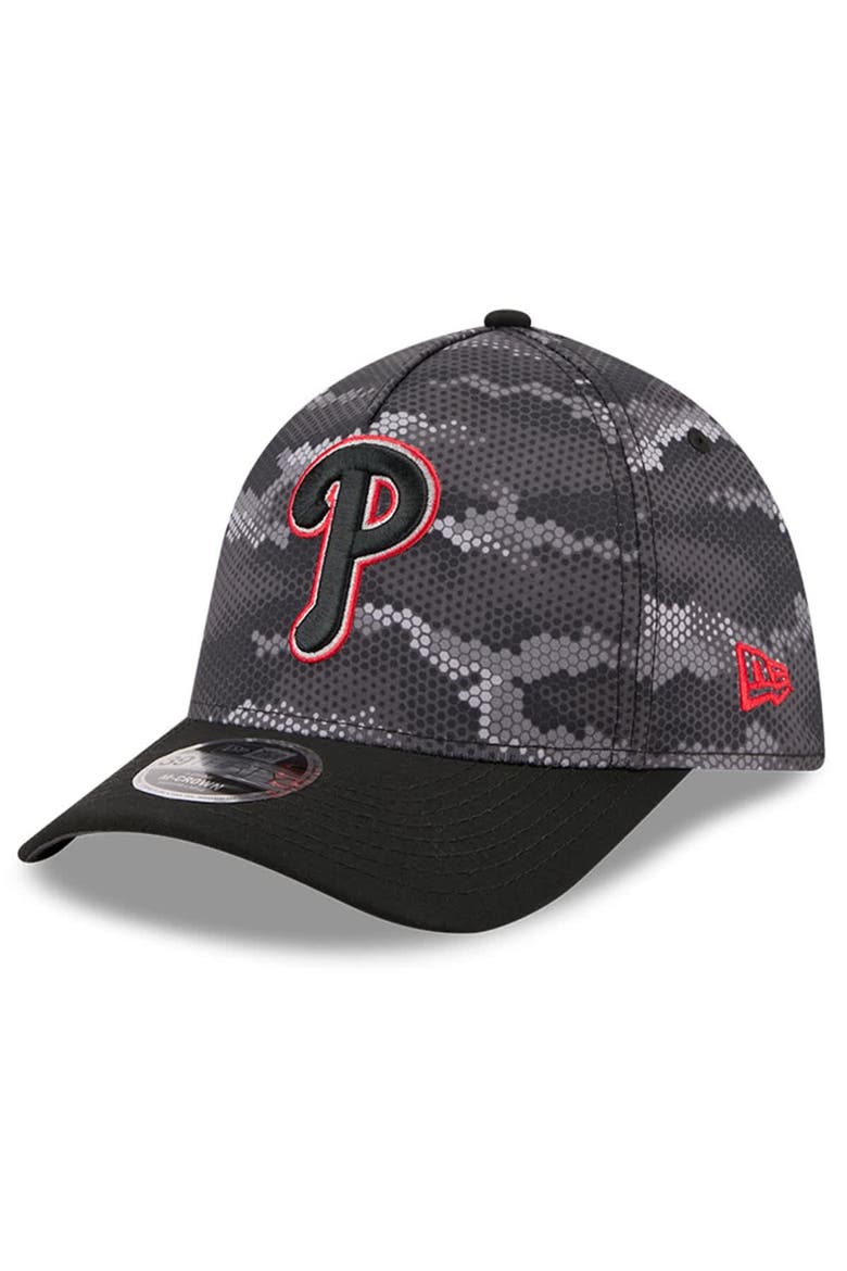 Men's New Era Black Philadelphia Phillies Camo 39THIRTY A-Frame Flex Hat, Main, color, Black