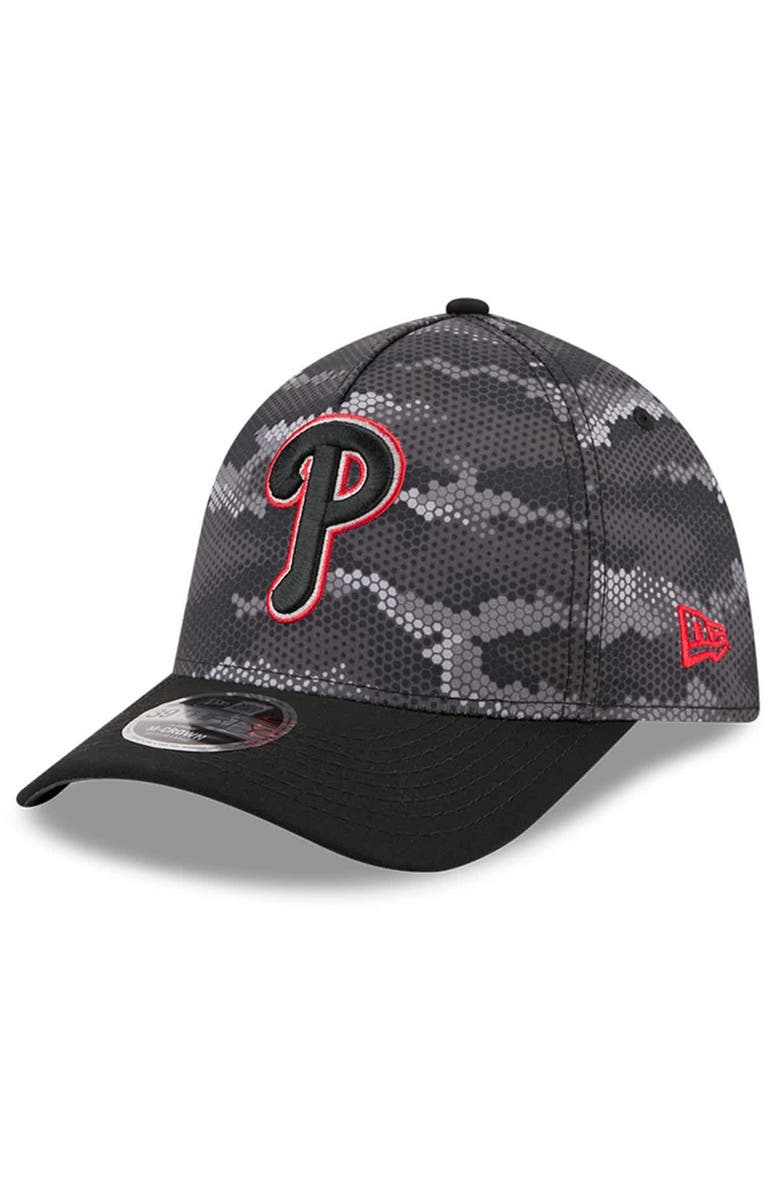 New Era Men's New Era Black Philadelphia Phillies Camo 39THIRTY A-Frame Flex Hat, Main, color, Black