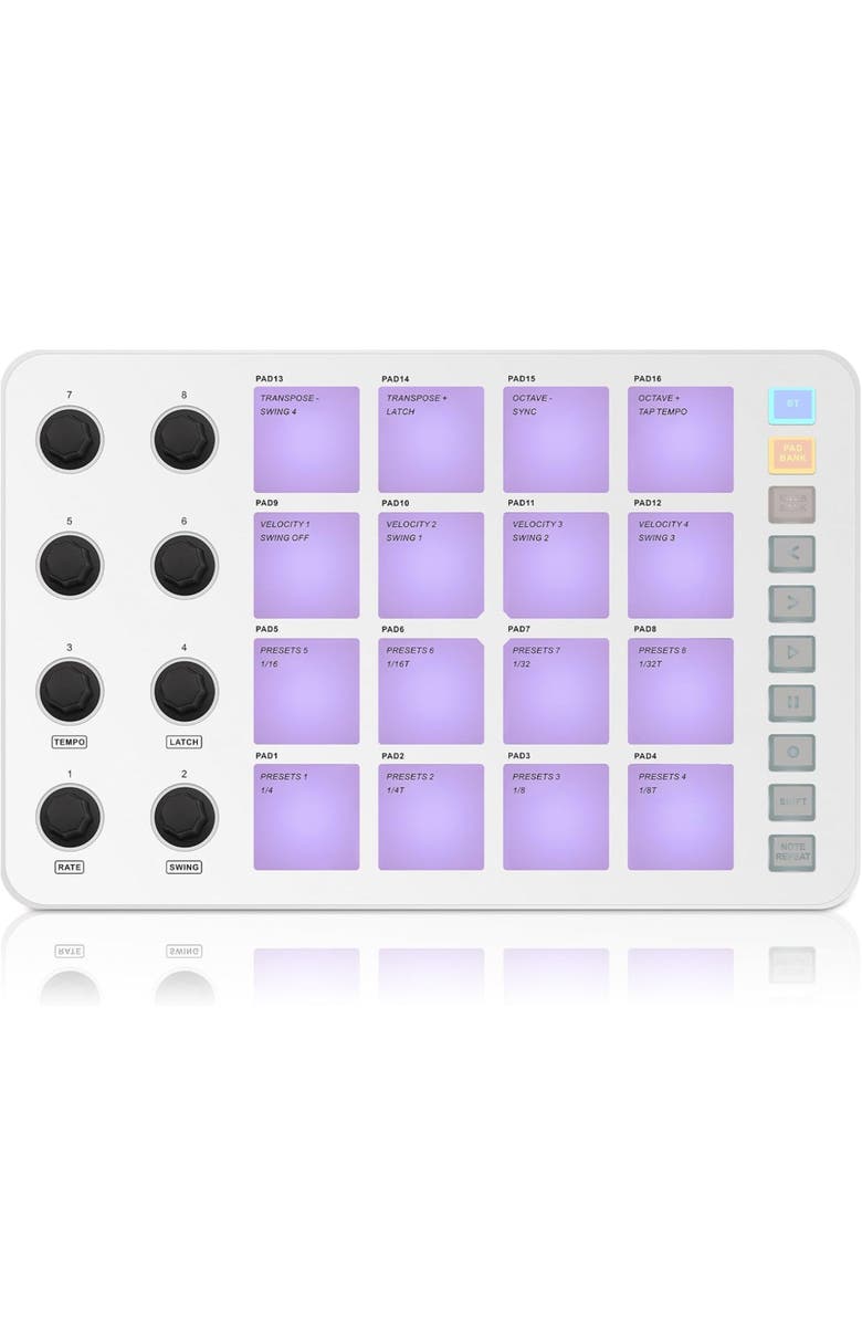 M-Wave Bluetooth MIDI Pad Controller - 16 Pads, Main, color, White