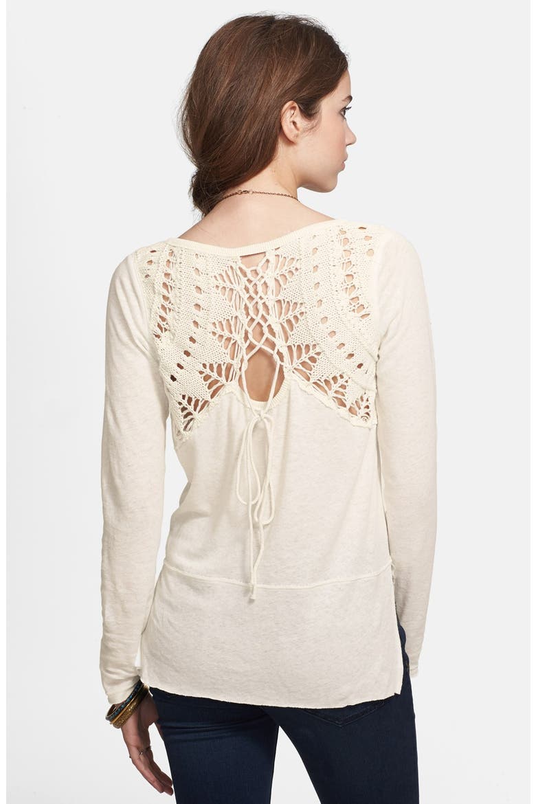 Crochet Insert Lace Up Tee, Alternate, color, CREAM