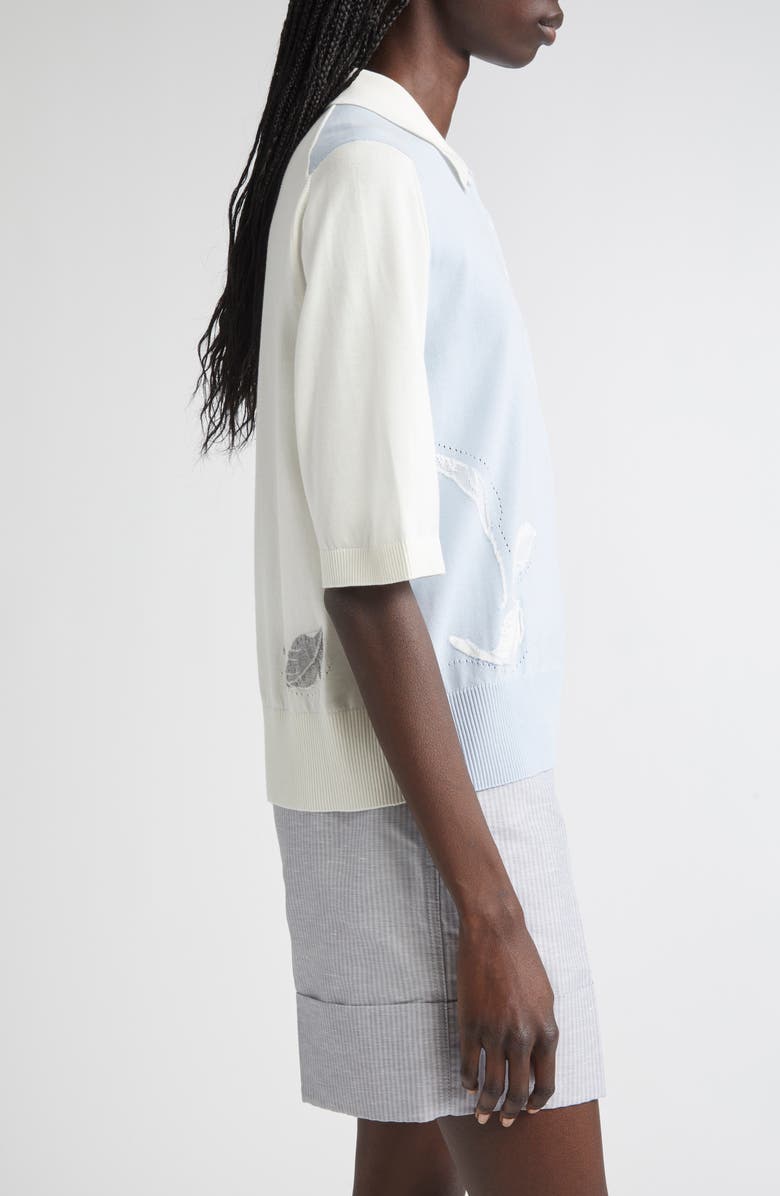 Thom Browne Fun-Mix Feather Intarsia Cashmere Polo, Alternate, color, Light Blue