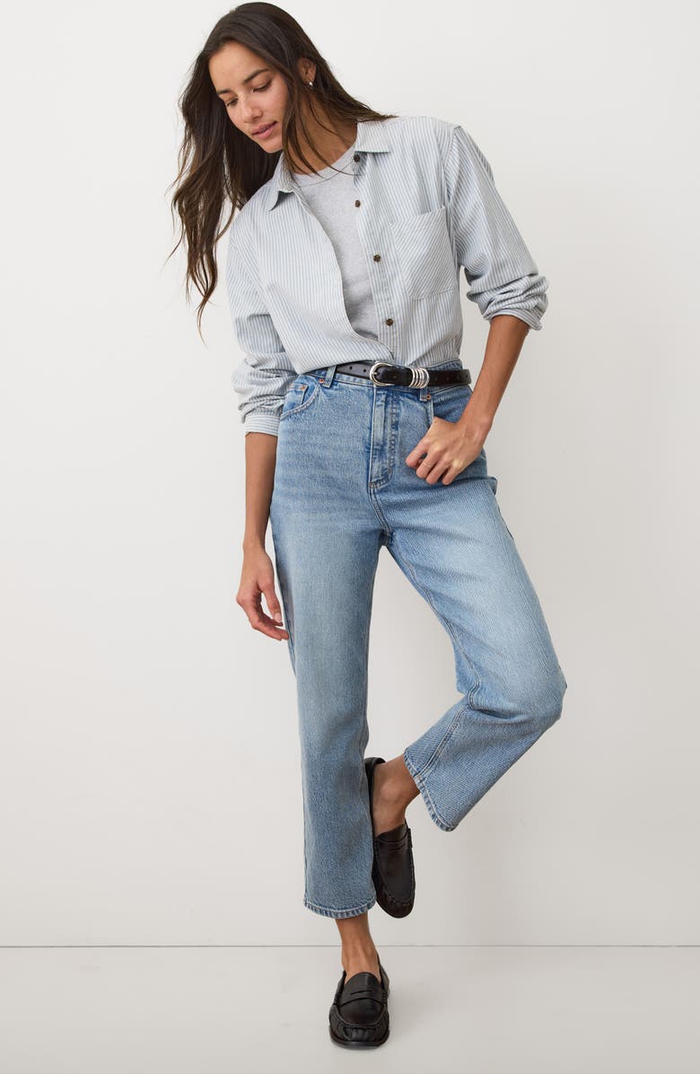 Marine Layer Jane California Relaxed Stripe Button-Up Shirt, Alternate, color, Blue Stripe