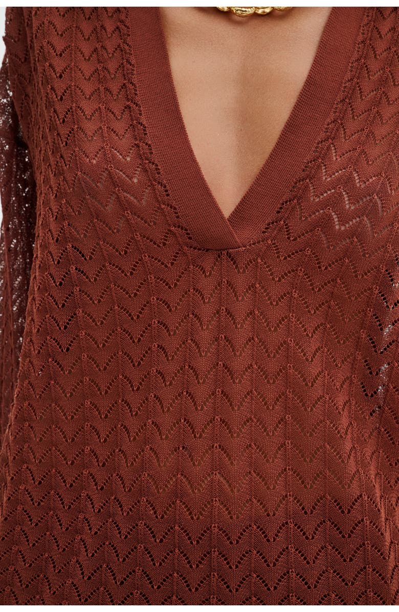 Malina Imene Pointelle Knitted Collared Top, Alternate, color, Rust