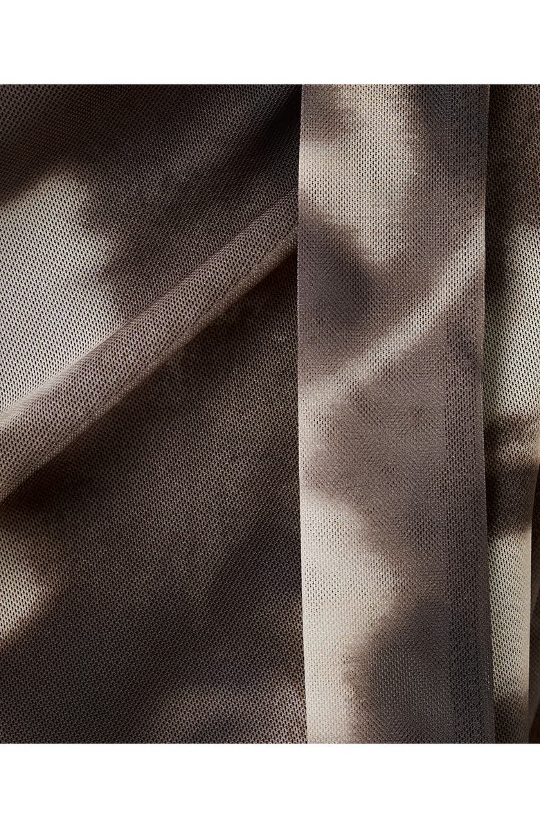 MANGO Floral One Shoulder Long Sleeve Mesh T-Shirt with Scarf, Alternate, color, Brown